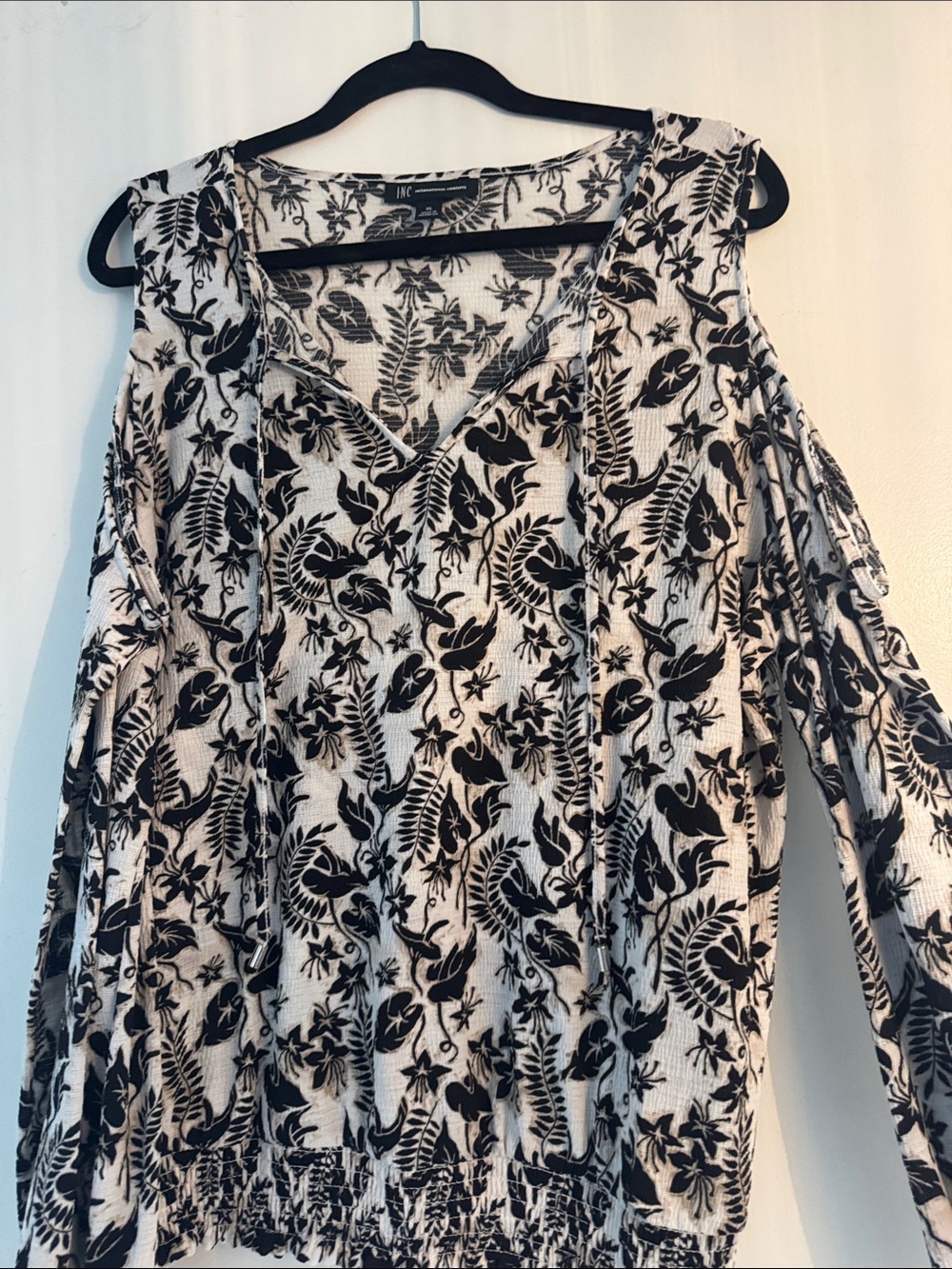 INC International Concepts Black & White Floral Cold-Shoulder Sweatshirt